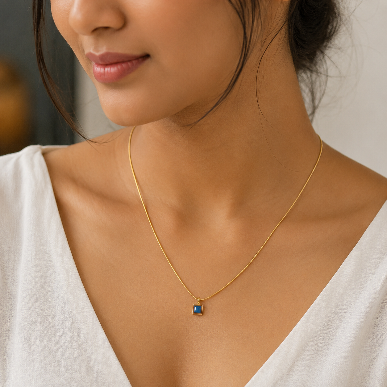 Ocean Blue Square Pendant Necklace